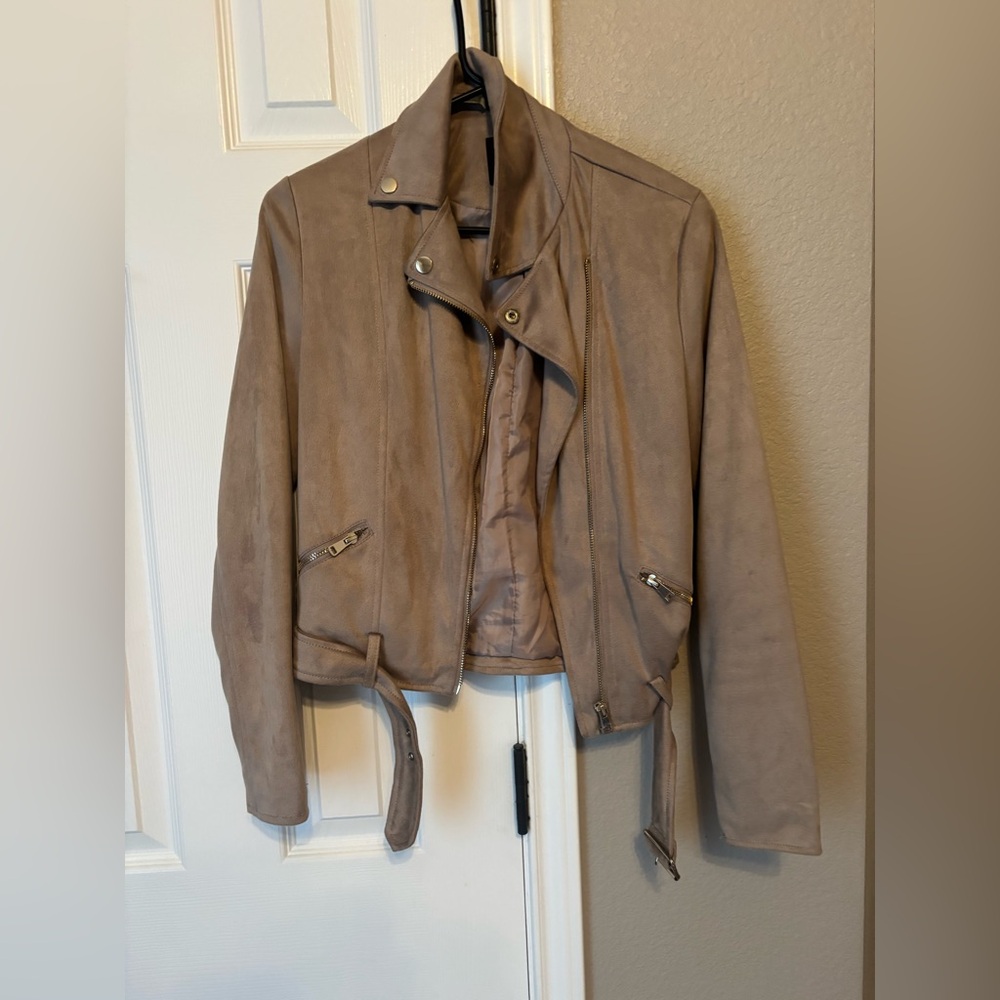 New Look Taupe Suede Moto Jacket